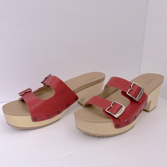 Dr Scholl’s SHOES, ORIGINAL VIBE PLATFORM, HEELED SLIDE SANDALS, RED LEATHER 10M - Picture 3 of 16